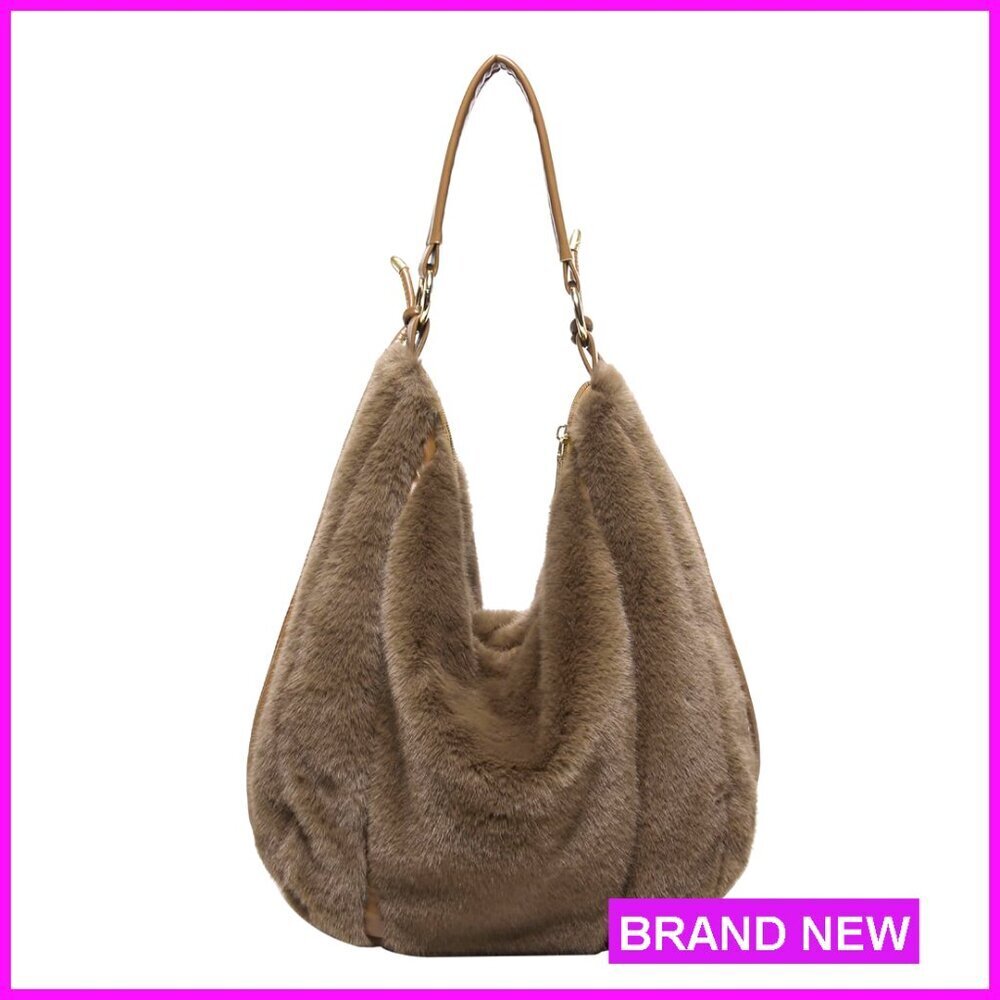 Faux Fur Tote Bag Plush Crossbody Handbag Soft Furry Purse Winter Fashion